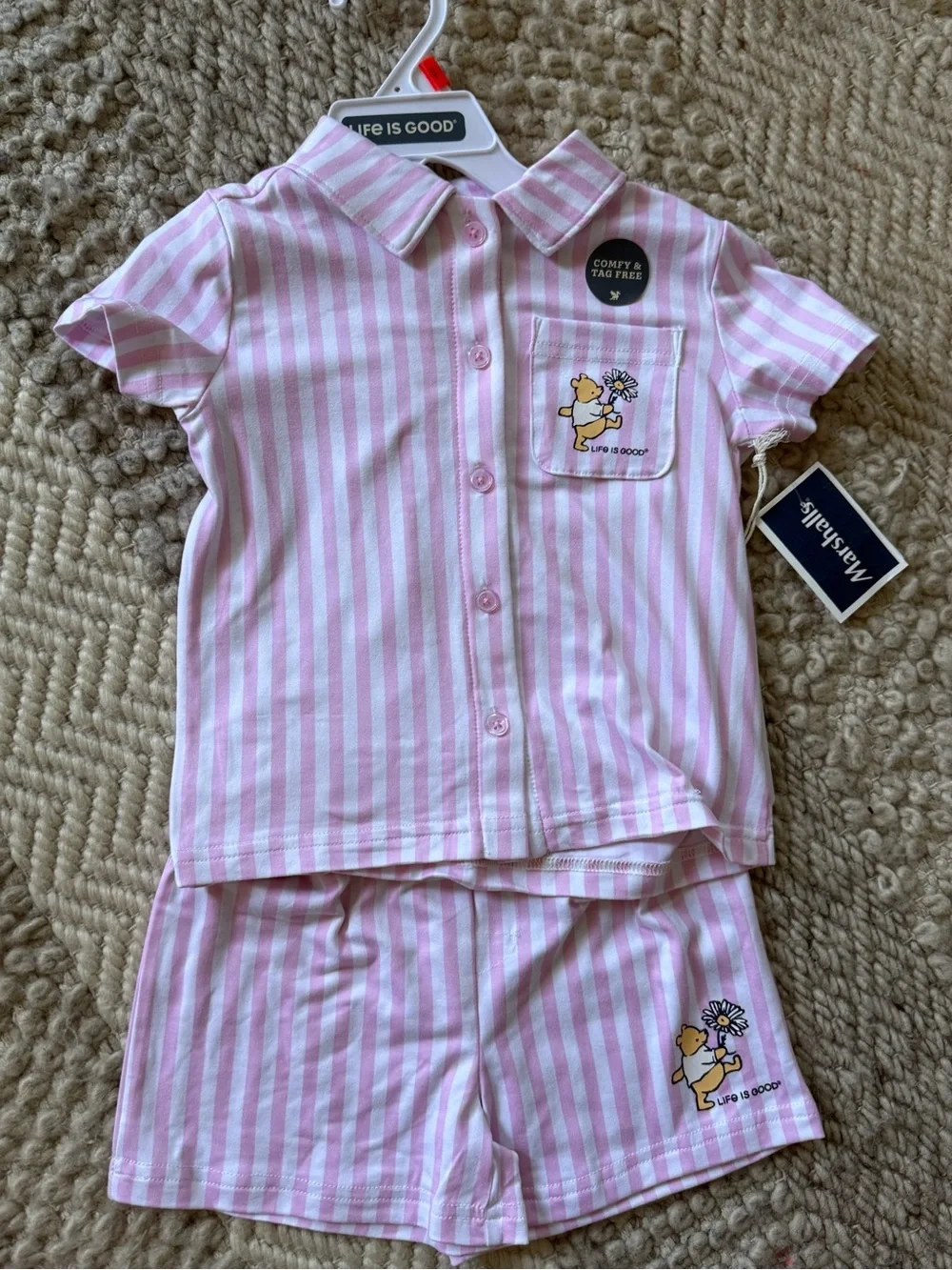 3t Life Is Good Pink White Striped Short-Sleeve Kids Pajama Set winnie the pooh